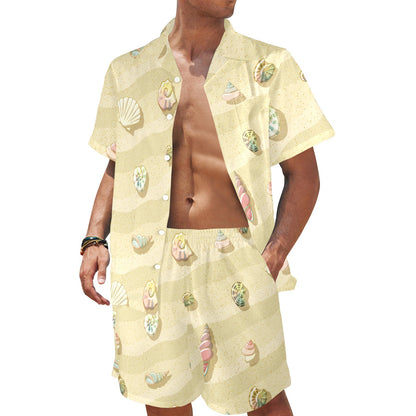 Beach with Seashell Theme Men's Beach Shirt and Shorts Set