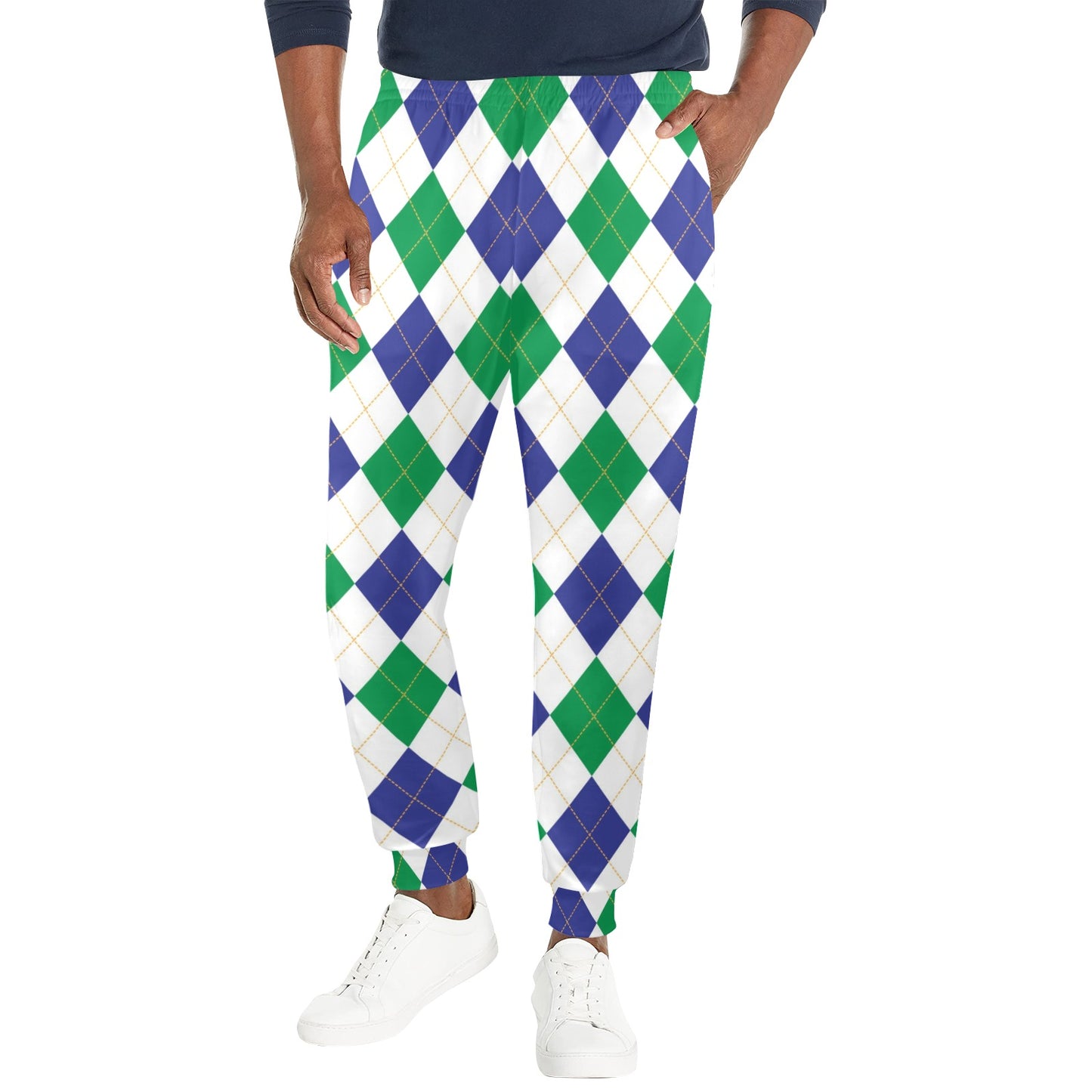 Argyle Green Blue Pattern Print Design 03 Men's Casual Track Pants