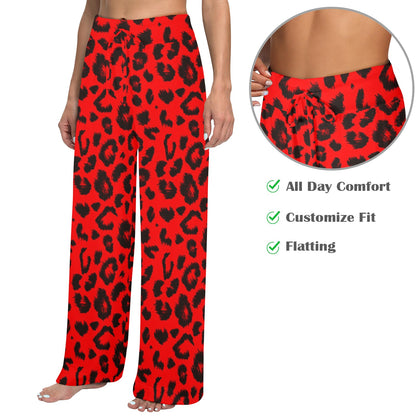Leopard Red Skin Print Women's Wide Leg Lounge Pants