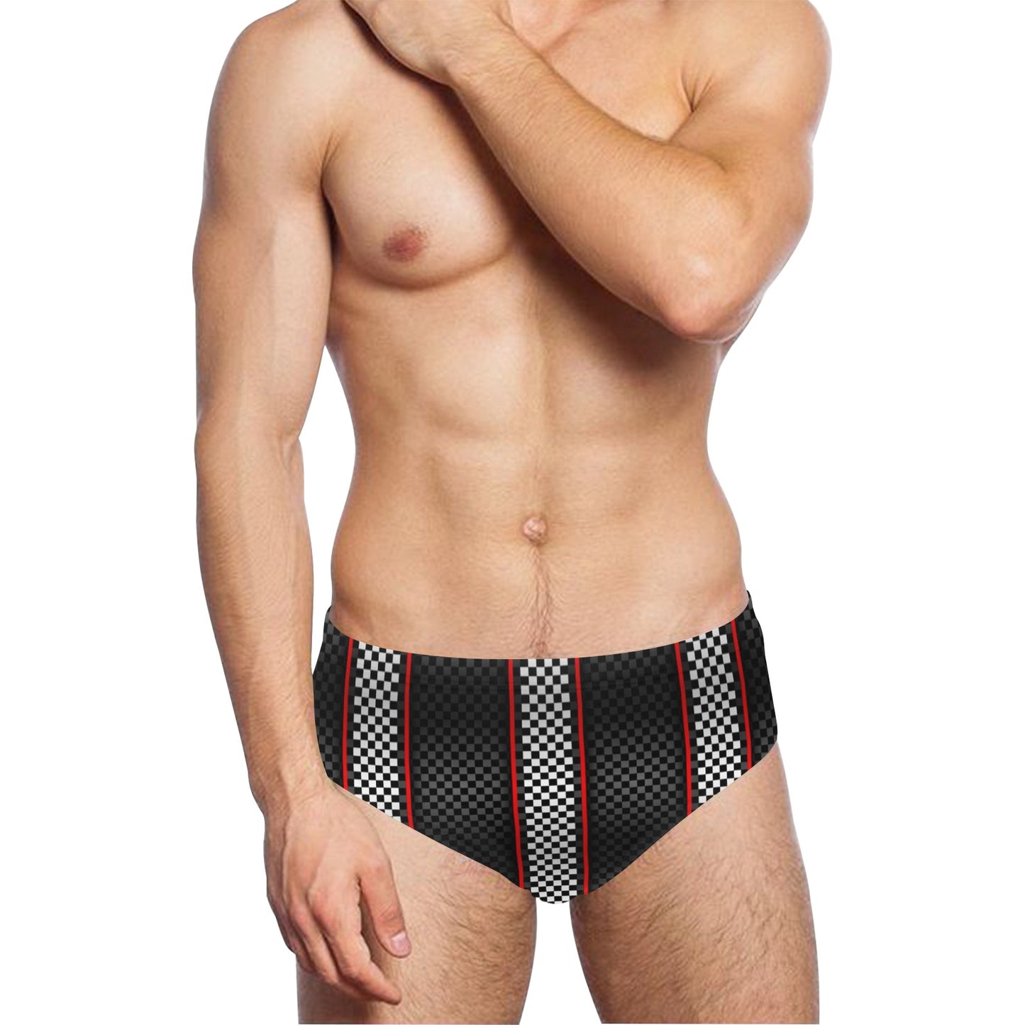 Checkered Flag Red Line Style Men's Swimming Briefs