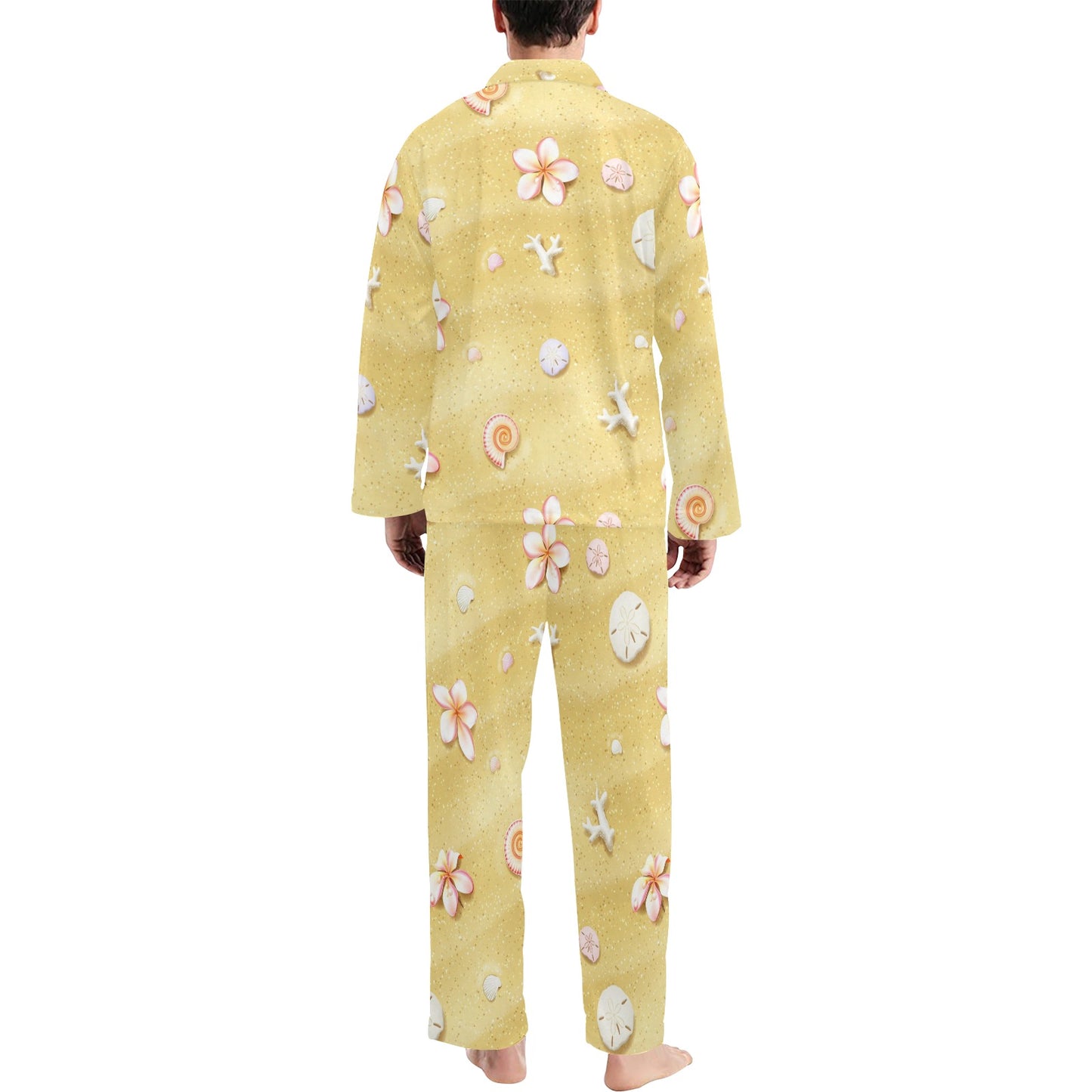 Beach Theme Print Men's Long Pajama Set