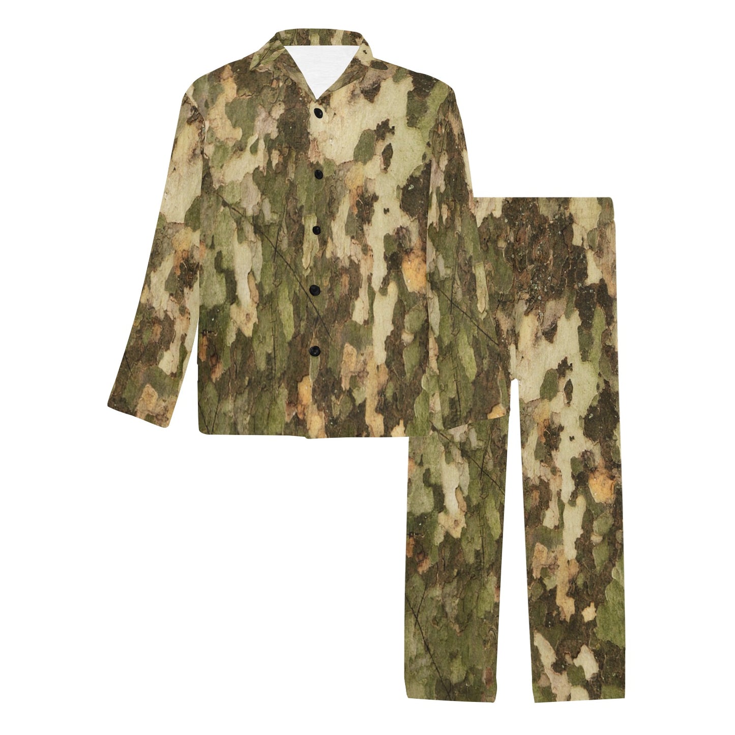 Camo Realistic Tree Texture Print Men's Long Pajama Set