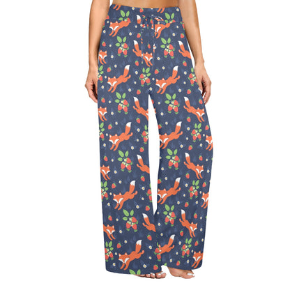 Fox Strawberry Print Pattern Women's Wide Leg Lounge Pants