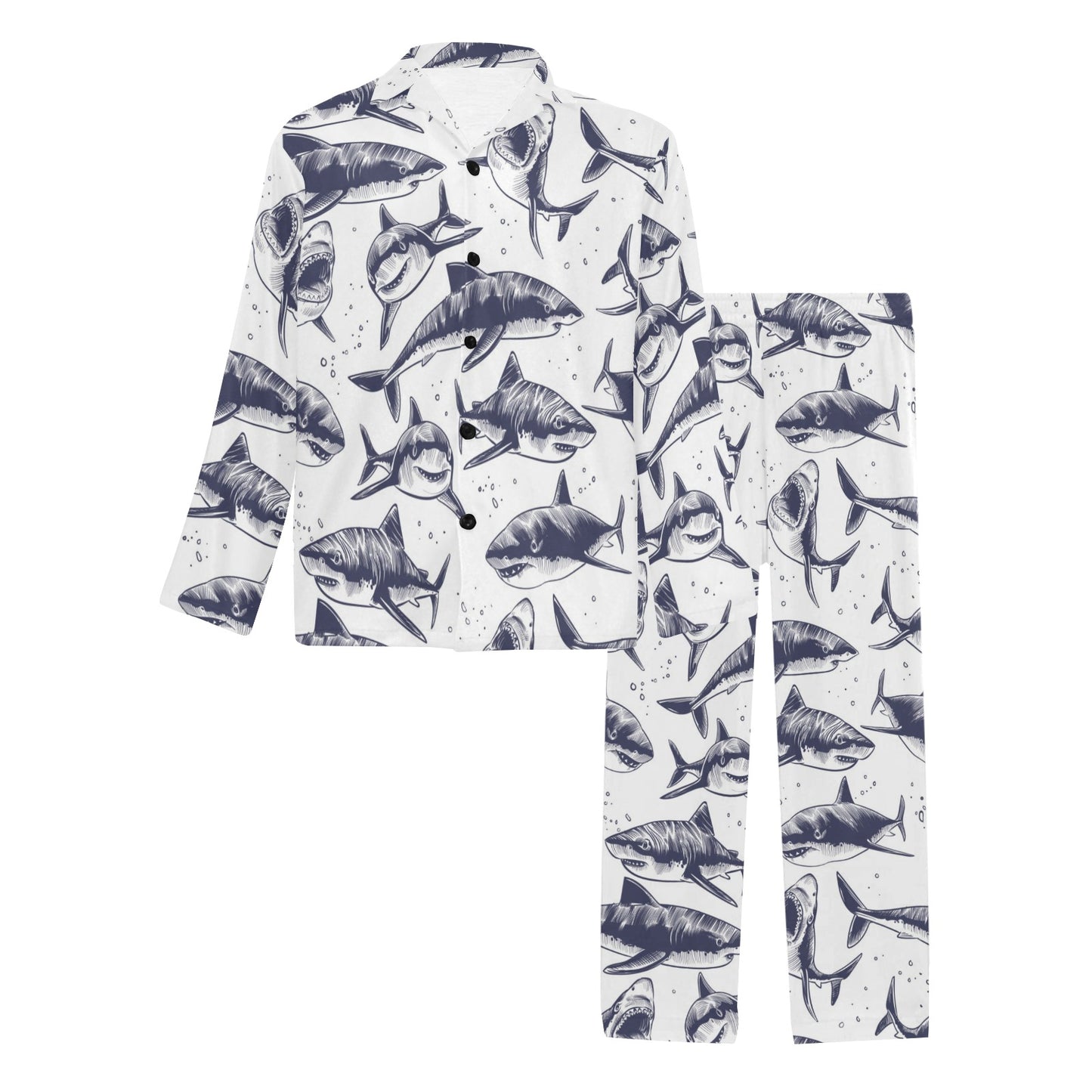 Great White Shark Pattern Print Design 02 Men's Long Pajama Set