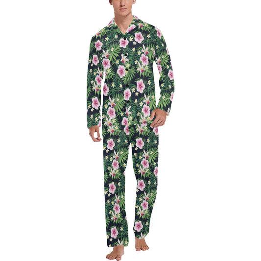Hibiscus Tropical Print Design LKS309 Men's Long Pajama Set