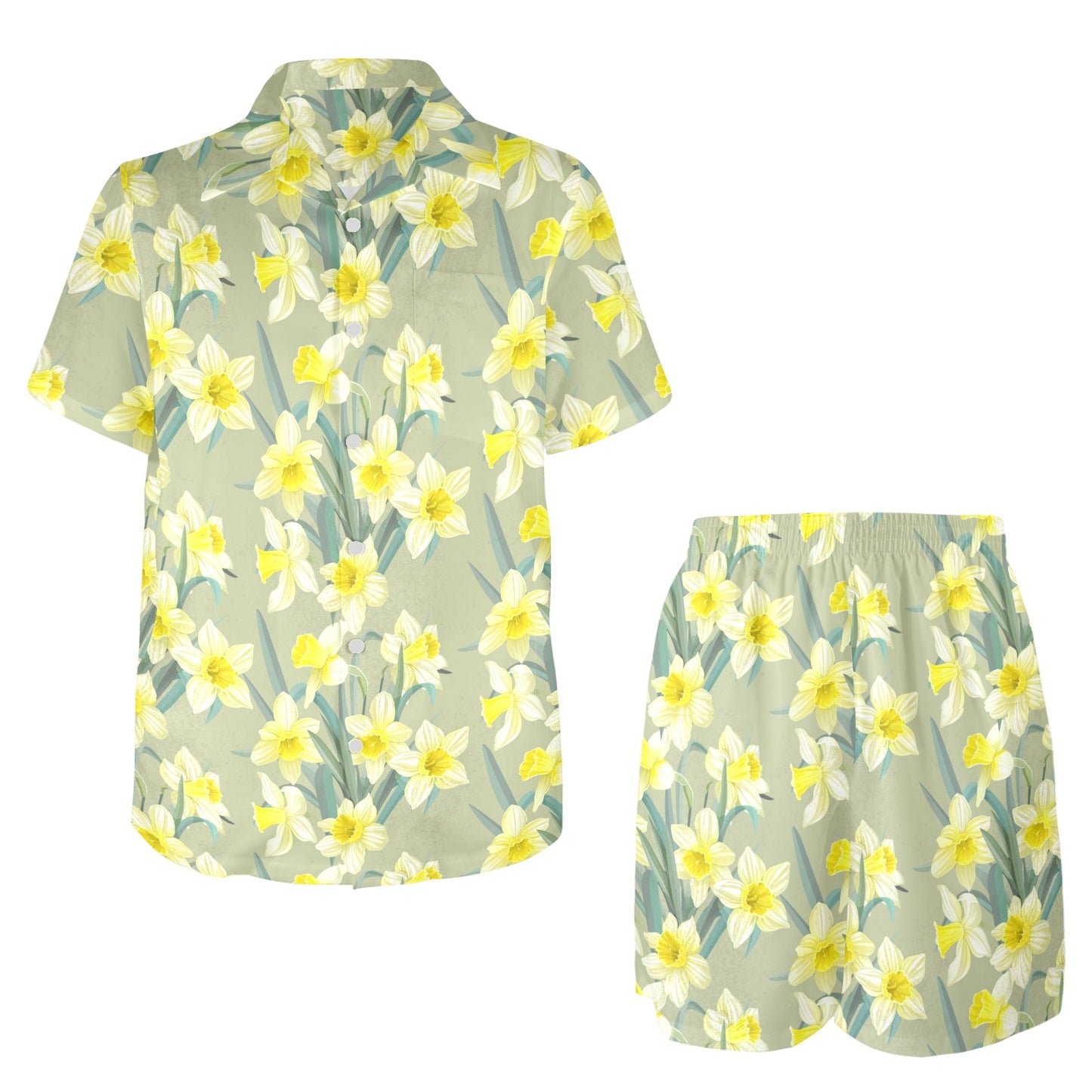 Daffodils Pattern Print Design DF01 Men's Beach Shirt and Shorts Set