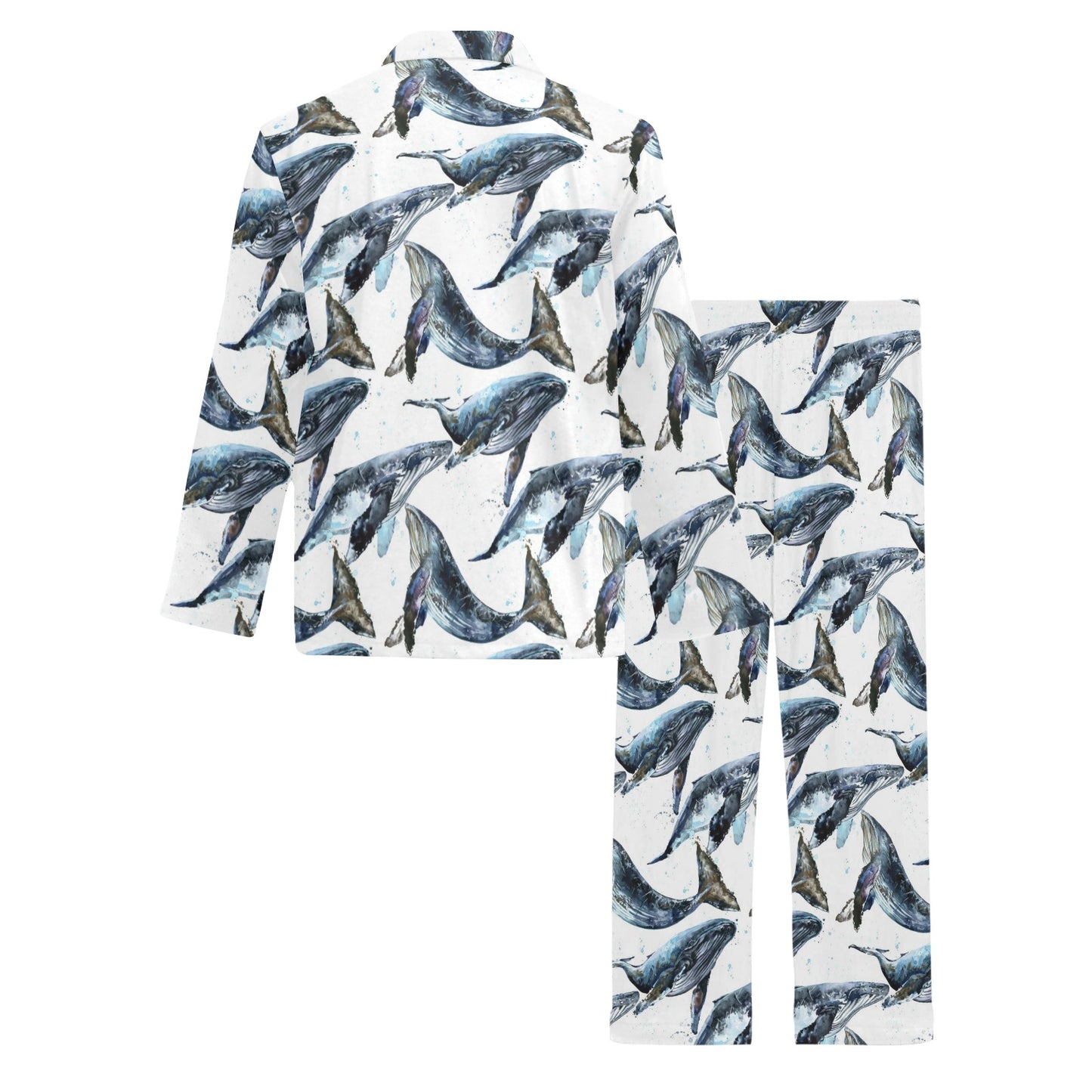 Blue Whale Pattern Print Design 03 Men's Long Pajama Set