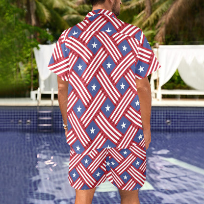 American flag Pattern Men's Beach Shirt and Shorts Set
