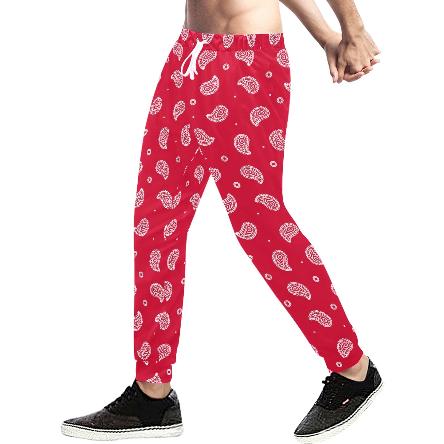 Bandana Red Paisley Print Design LKS305 Men's Sweatpants
