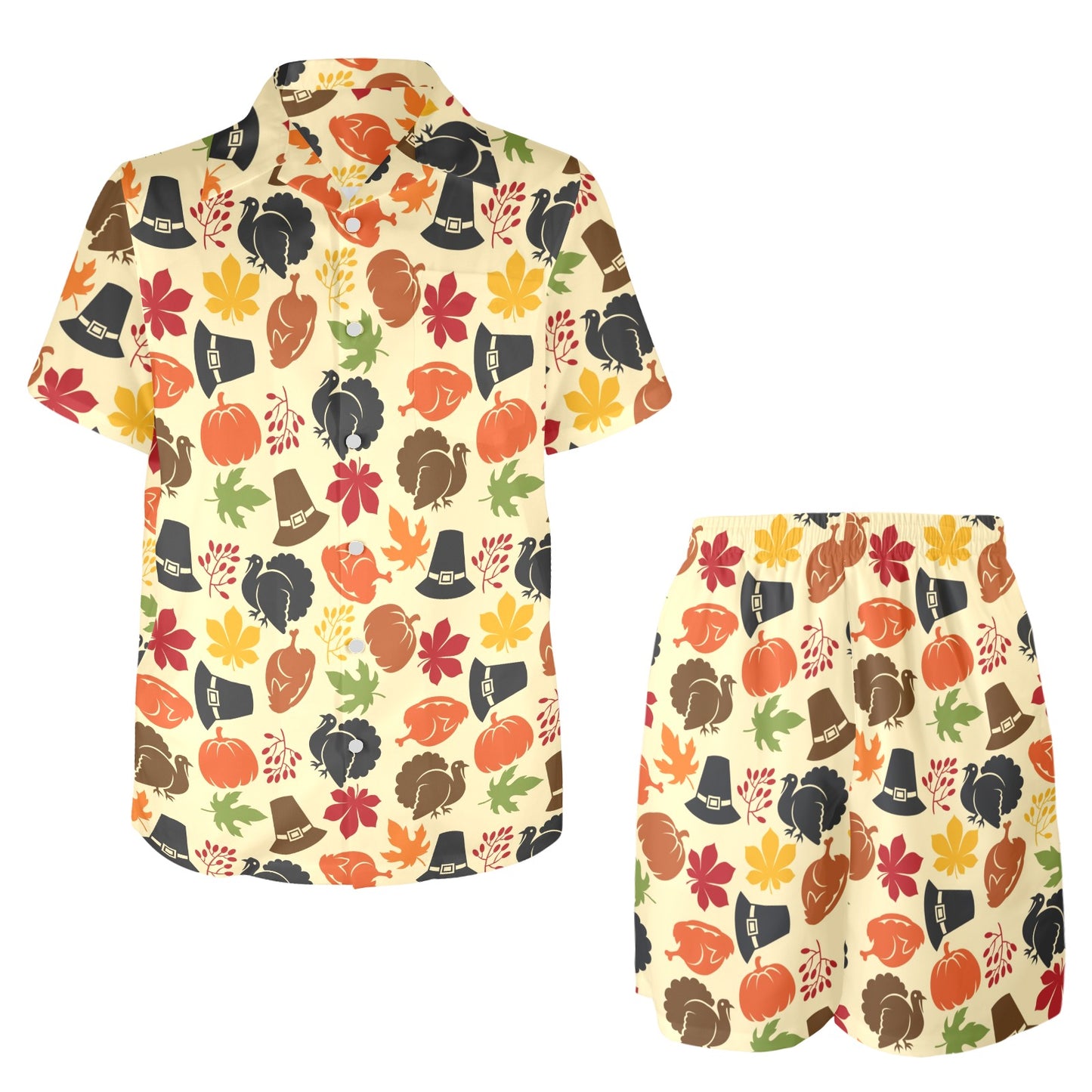 Thanksgiving Print Design LKS303 Men's Beach Shirt and Shorts Set