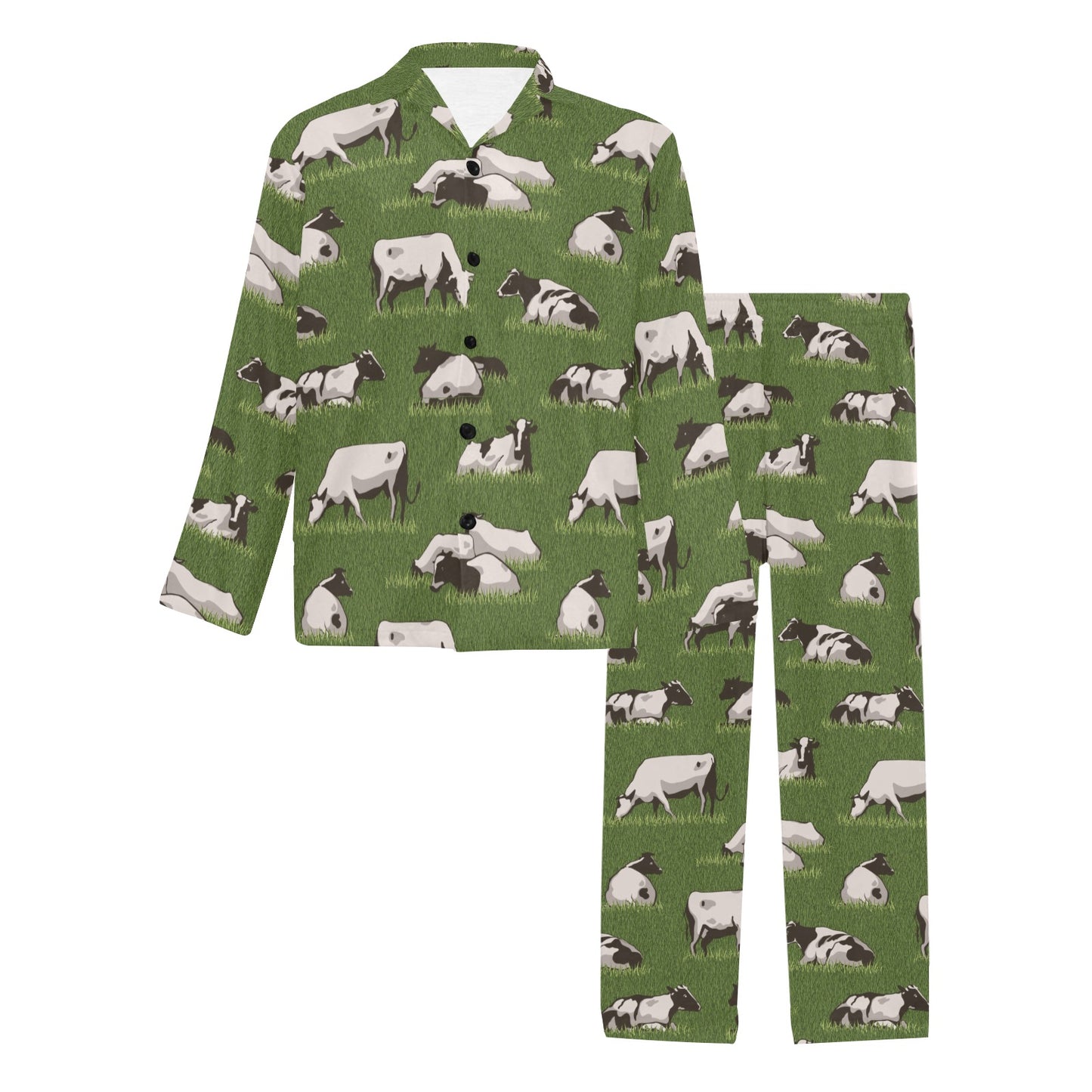 Cow on Grass Print Pattern Men's Long Pajama Set