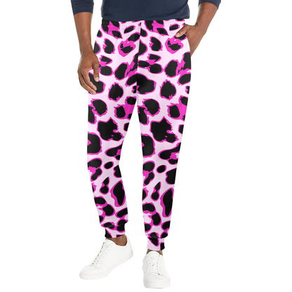 Pink Leopard Print Men's Casual Track Pants
