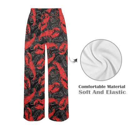 Lobster Pattern Print Design 04 Women's Wide Leg Lounge Pants