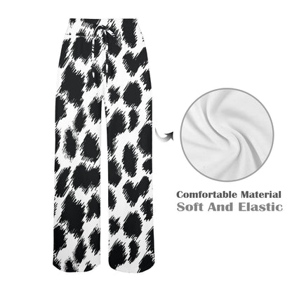 Cheetah Black Print Pattern Women's Wide Leg Lounge Pants