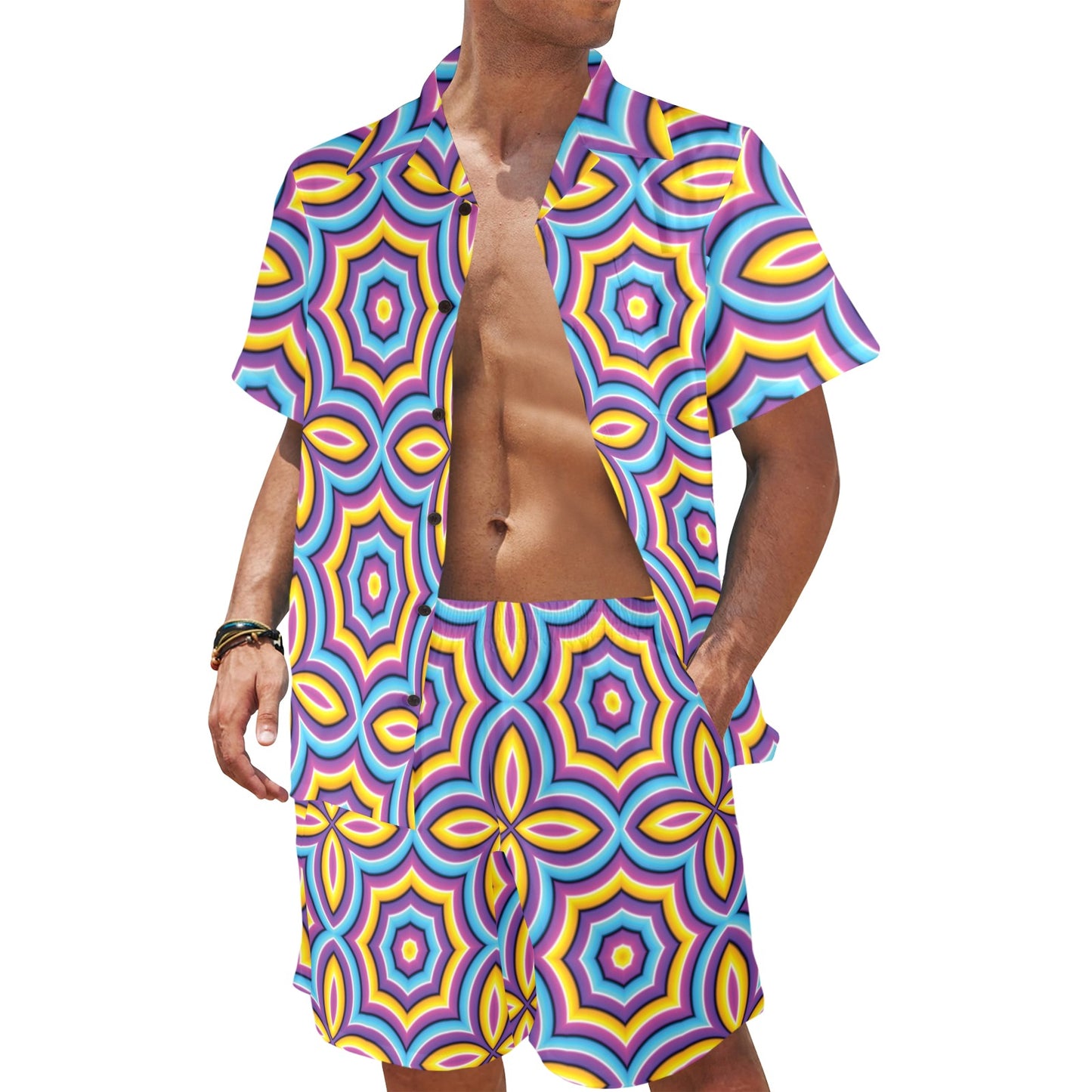 Optical illusion Pattern Print Design A03 Men's Beach Shirt and Shorts Set