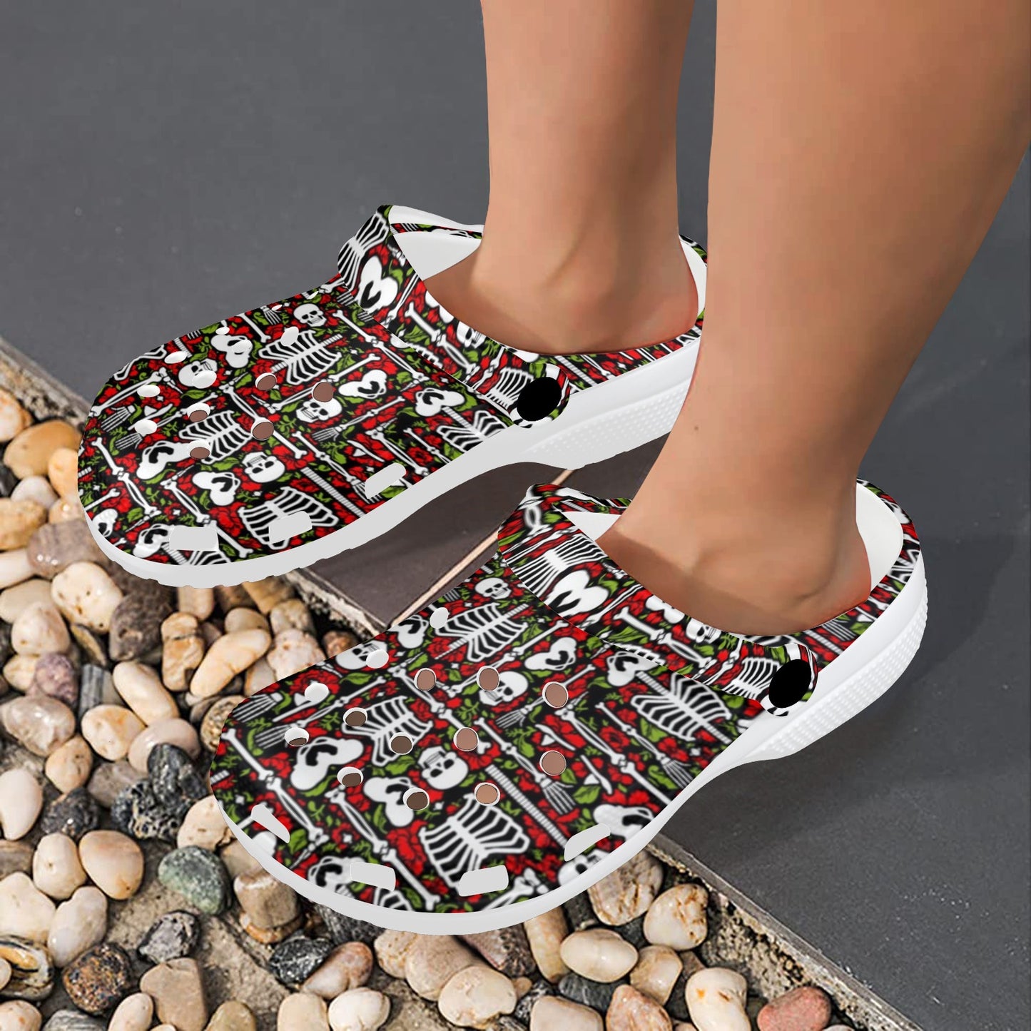 Skeleton Pattern Print Unisex Clogs Shoes
