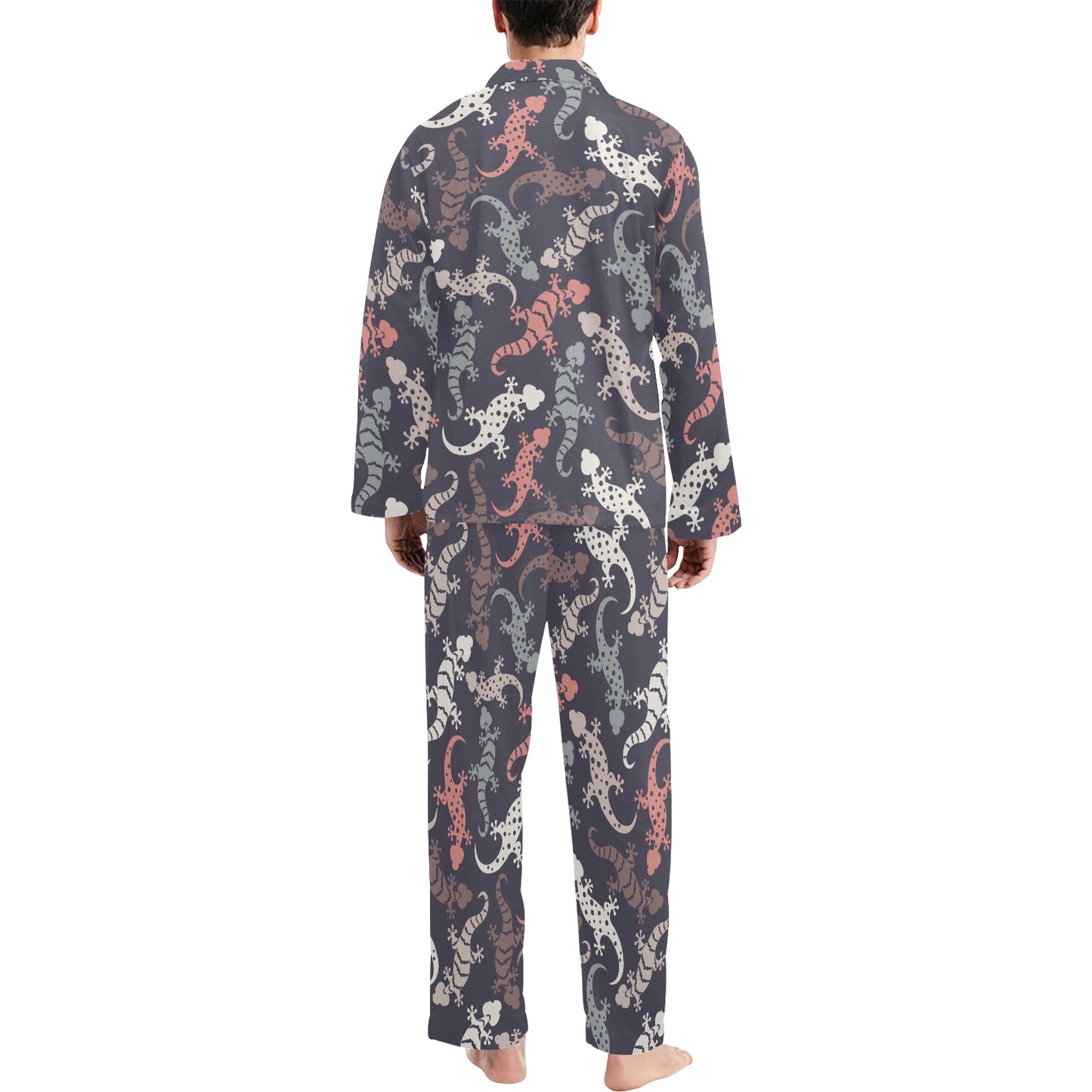 Gecko Pattern Print Design 02 Men's Long Pajama Set
