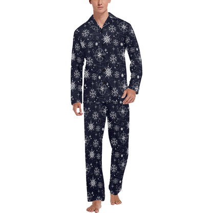 Nautical Sky Design Themed Print Men's Long Pajama Set