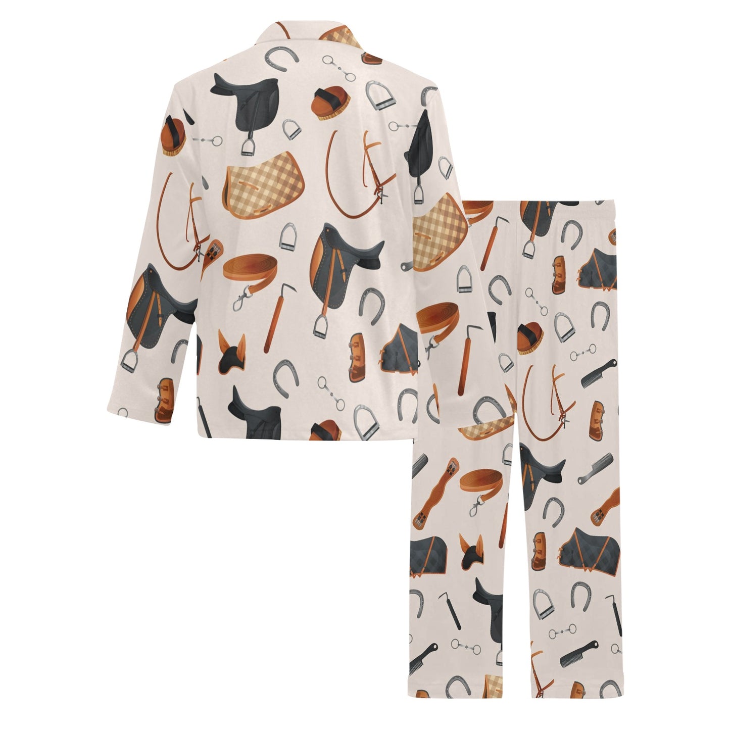 Equestrian Equipment Print Pattern Men's Long Pajama Set