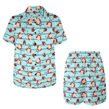 Ladybug Happy Print Pattern Men's Beach Shirt and Shorts Set