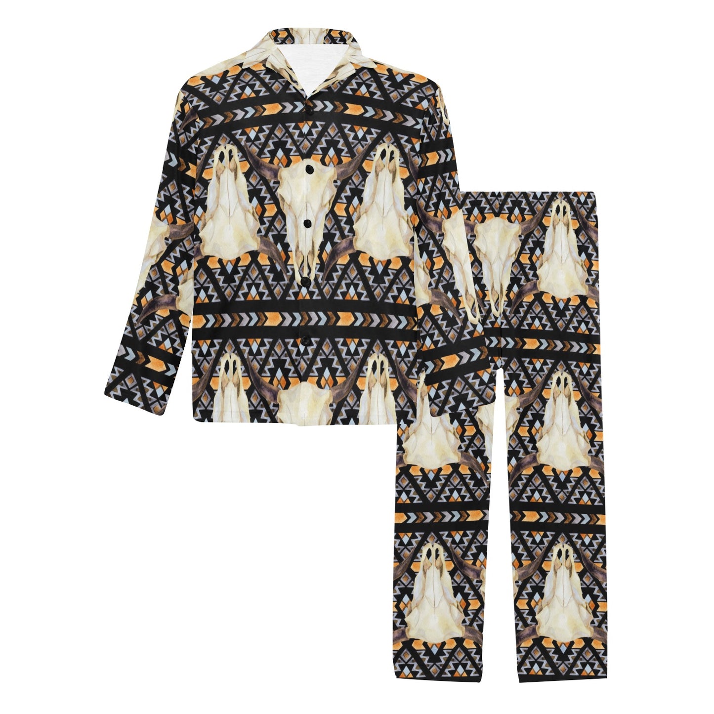 Buffalo Head Pattern Print Design 03 Men's Long Pajama Set