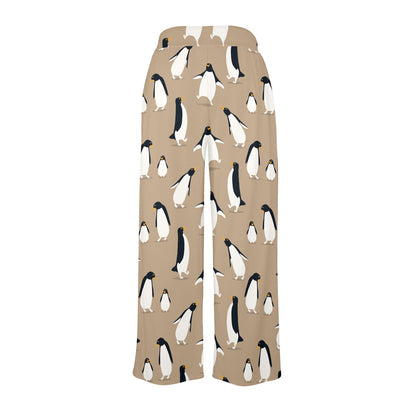 Penguin Pattern Print Design A01 Women's Wide Leg Lounge Pants