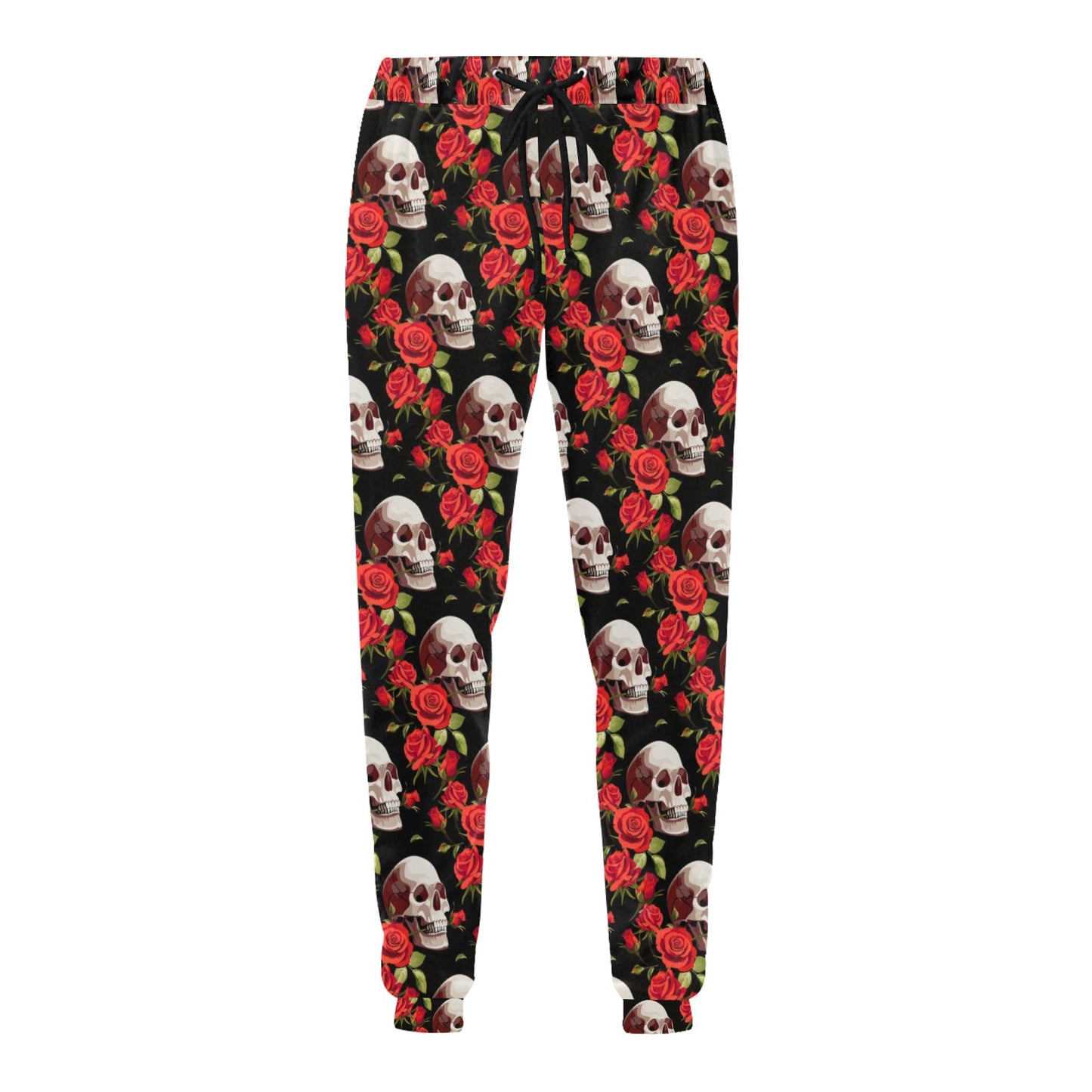 Red Rose Skull Design Print Men's Sweatpants