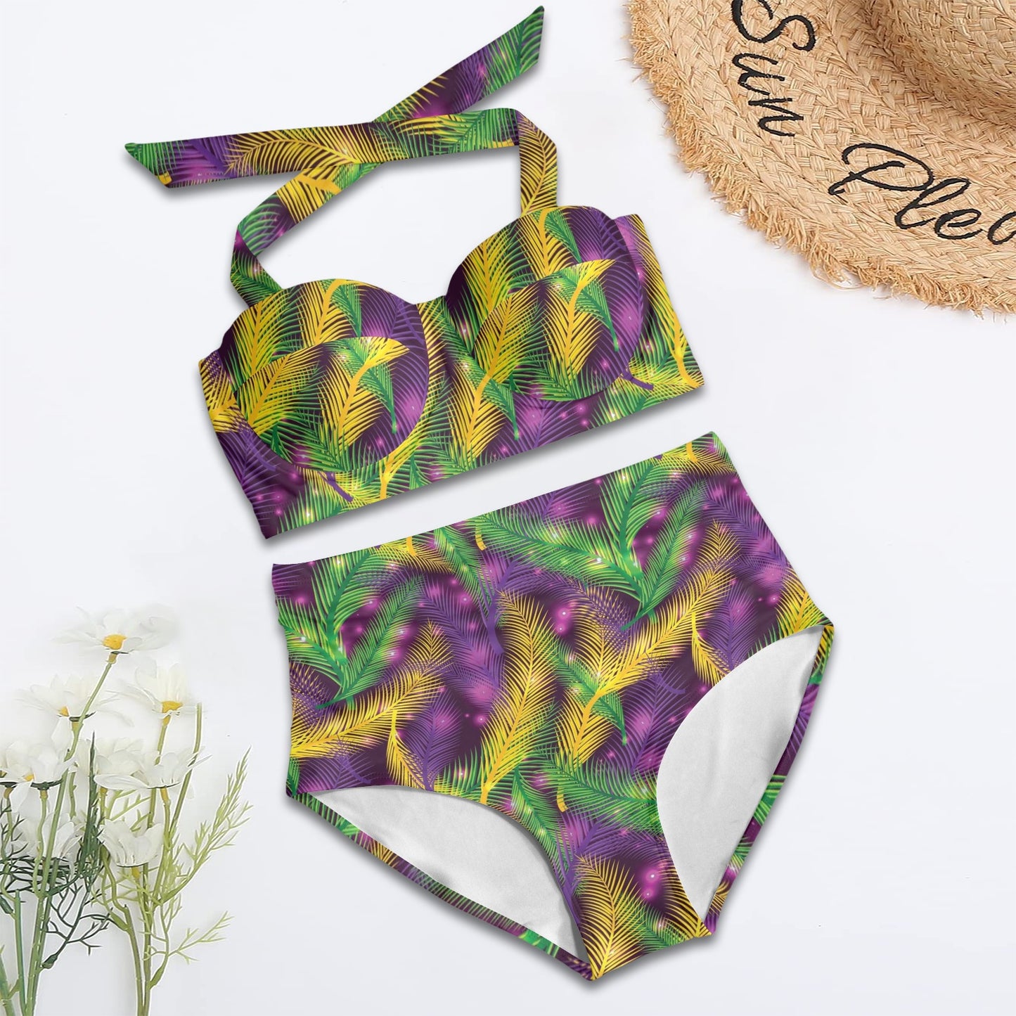 Mardi Gras Pattern Print Design 09 Halter Neck Bikini Swimsuit