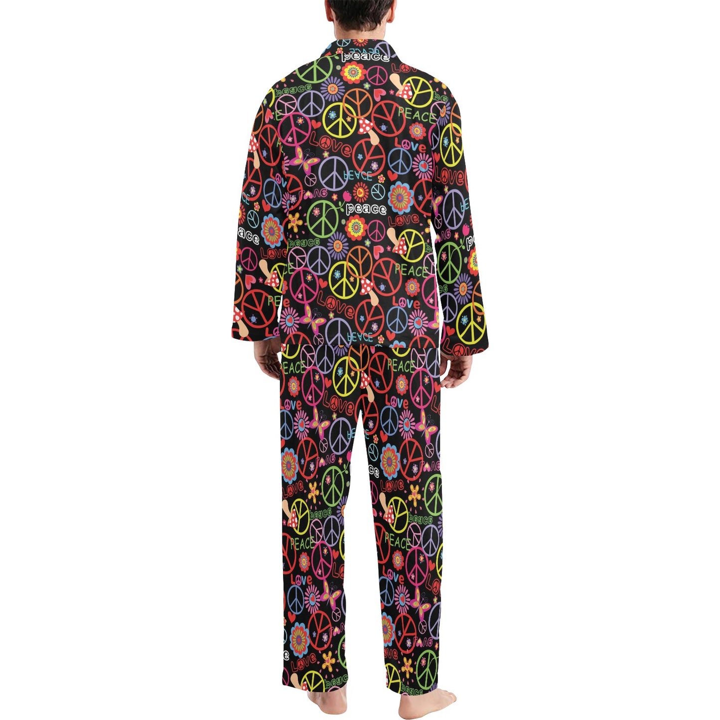 Peace Sign Colorful Design Print Men's Long Pajama Set