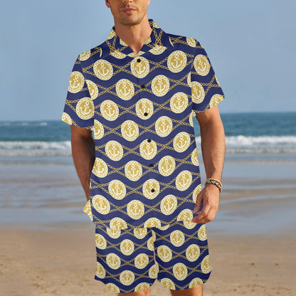 Anchor Luxury Pattern Men's Beach Shirt and Shorts Set