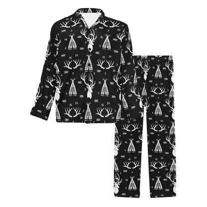 Deer Native Indian Print Pattern Men's Long Pajama Set