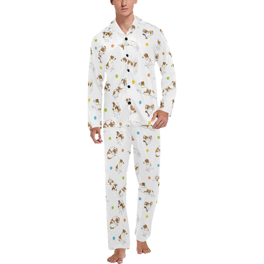 Russell Terriers With Balls Print Design LKS307 Men's Long Pajama Set