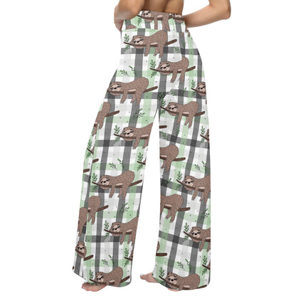 Sloth Print Design LKS301 Women's Wide Leg Lounge Pants