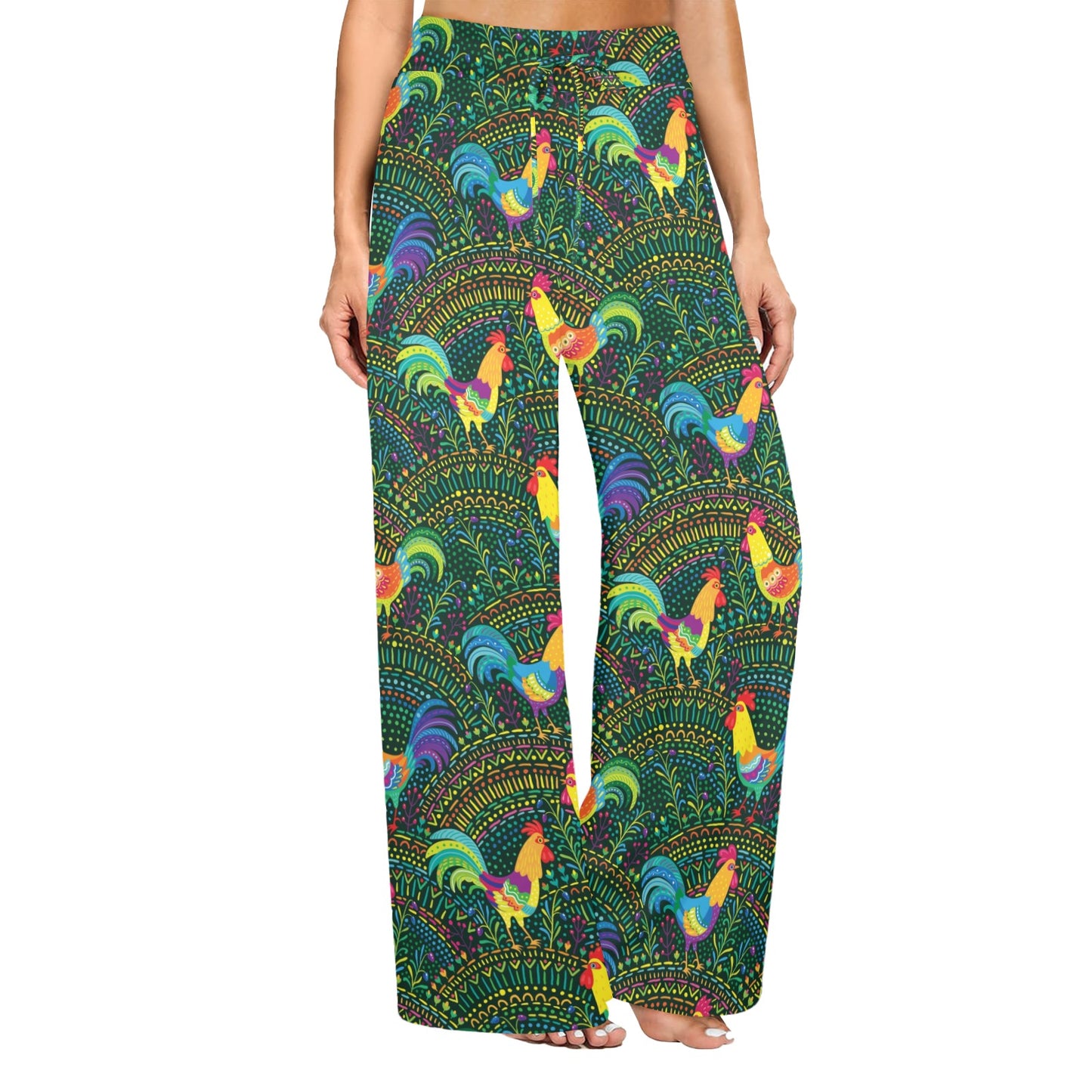 Rooster Pattern Print Design A01 Women's Wide Leg Lounge Pants