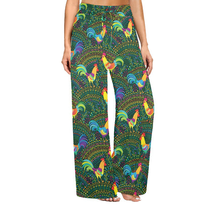 Rooster Pattern Print Design A01 Women's Wide Leg Lounge Pants