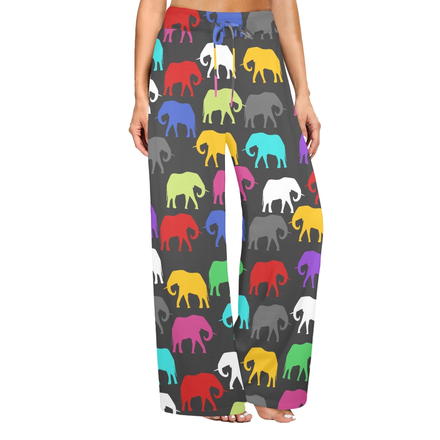 elephant colorful Design Print Pattern JJ0189 Women's Wide Leg Lounge Pants