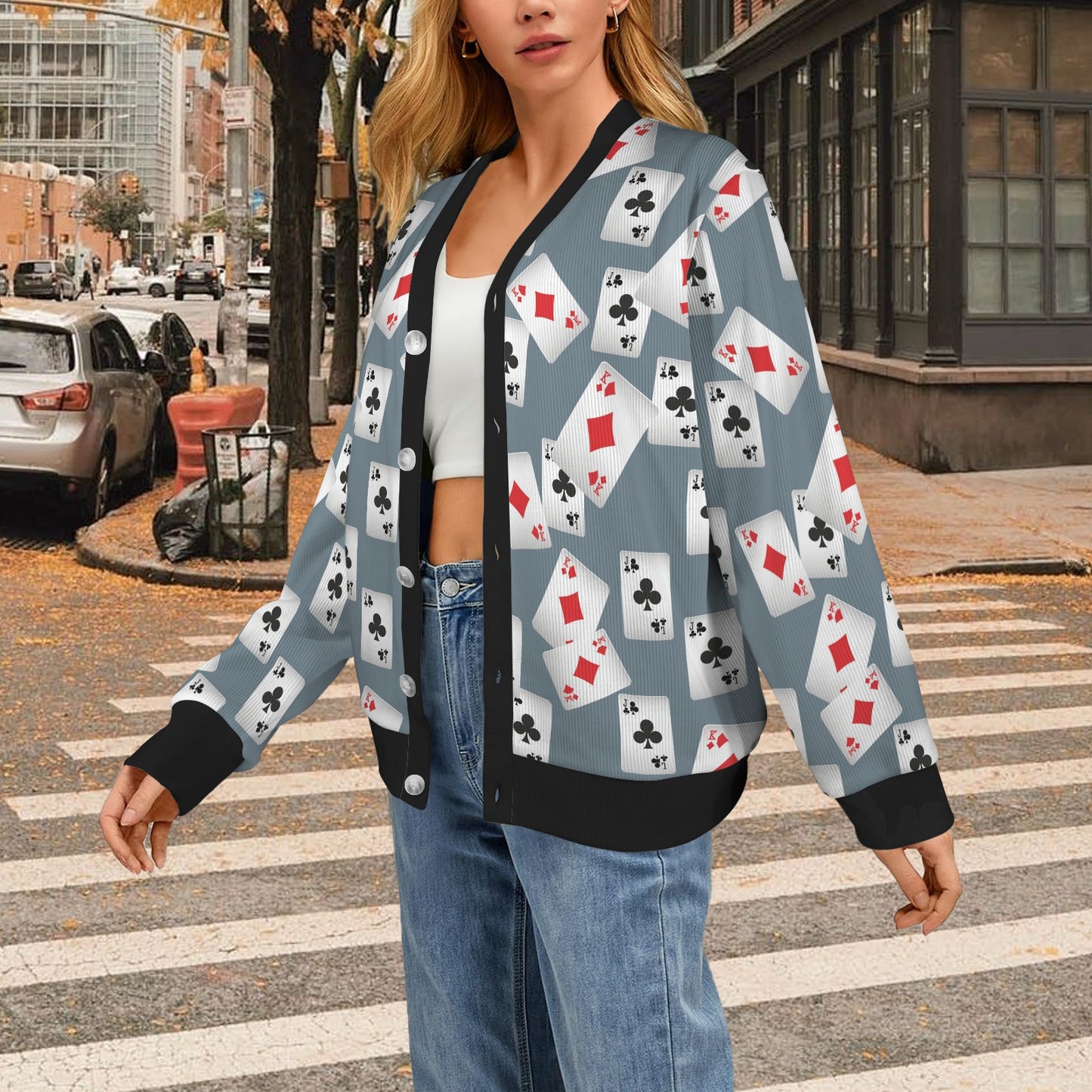 Poker Cards Pattern Print Design A05 Women's Cardigan
