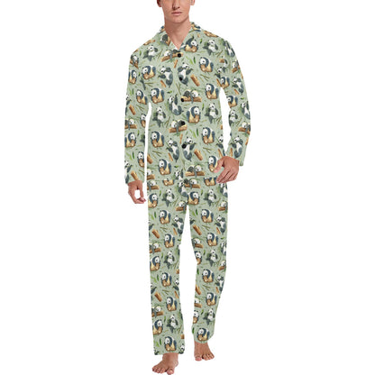 Panda Bear Design Bamboo Print Men's Long Pajama Set