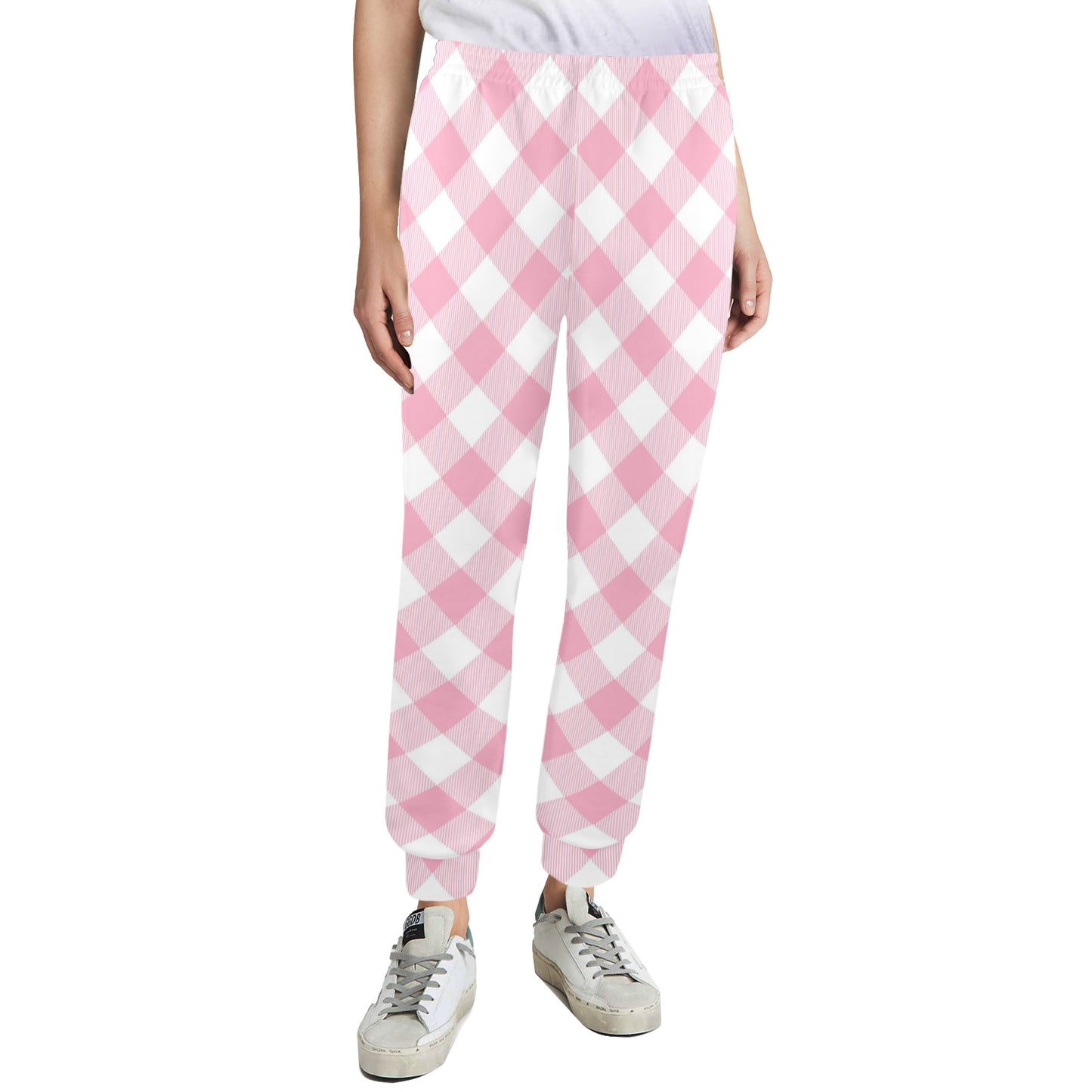 Gingham Pink Pattern Print Design 02 Women's Casual Track Pants