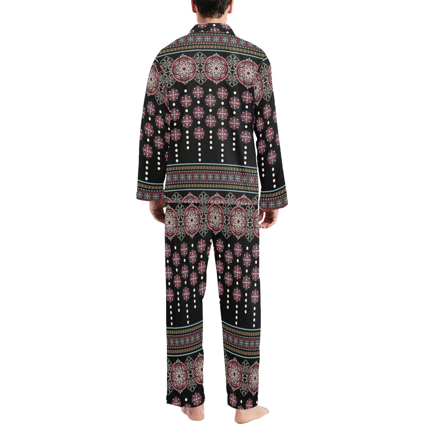 Ethnic Dot Style Print Pattern Men's Long Pajama Set