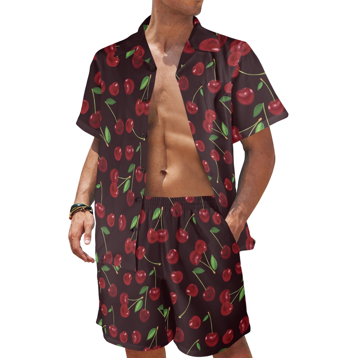 Cherry Fresh Pattern Men's Beach Shirt and Shorts Set