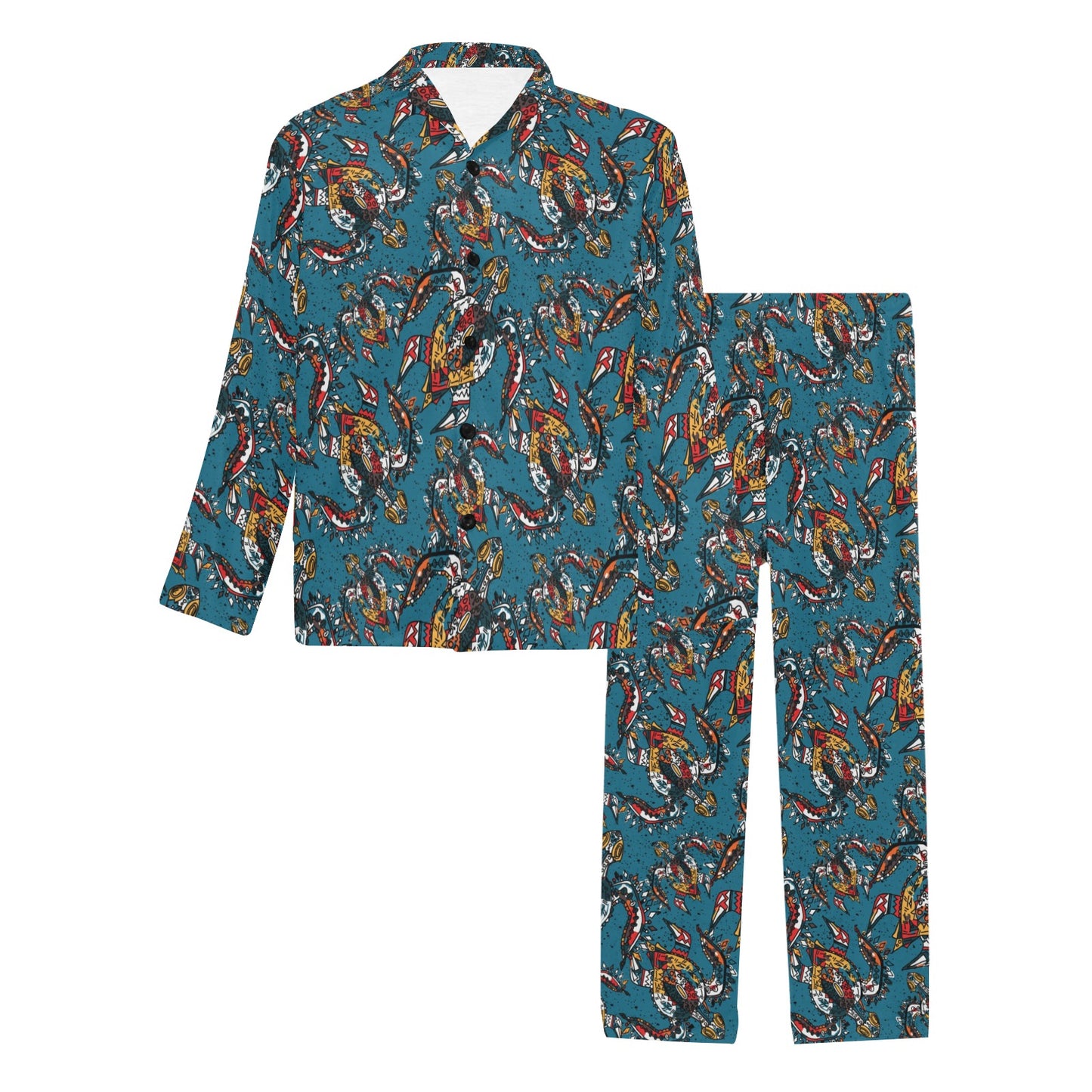 Sea Turtle Tribal Colorful Hand Drawn Men's Long Pajama Set