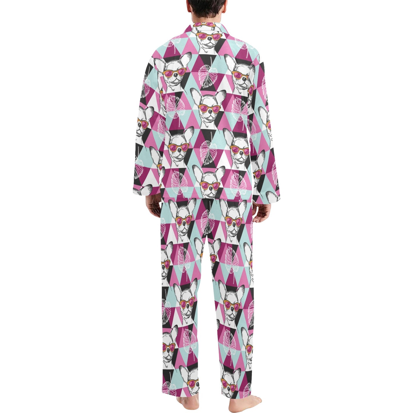 Chihuahua Cute Triangle Pattern Men's Long Pajama Set