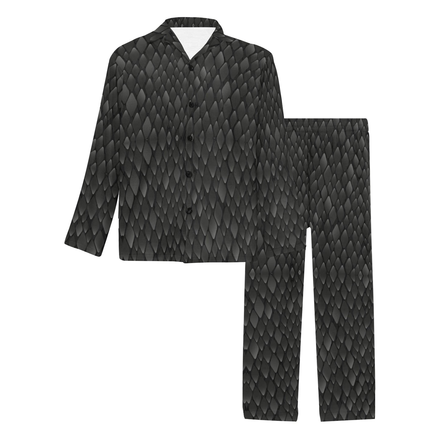 Snake Skin Black Print Men's Long Pajama Set