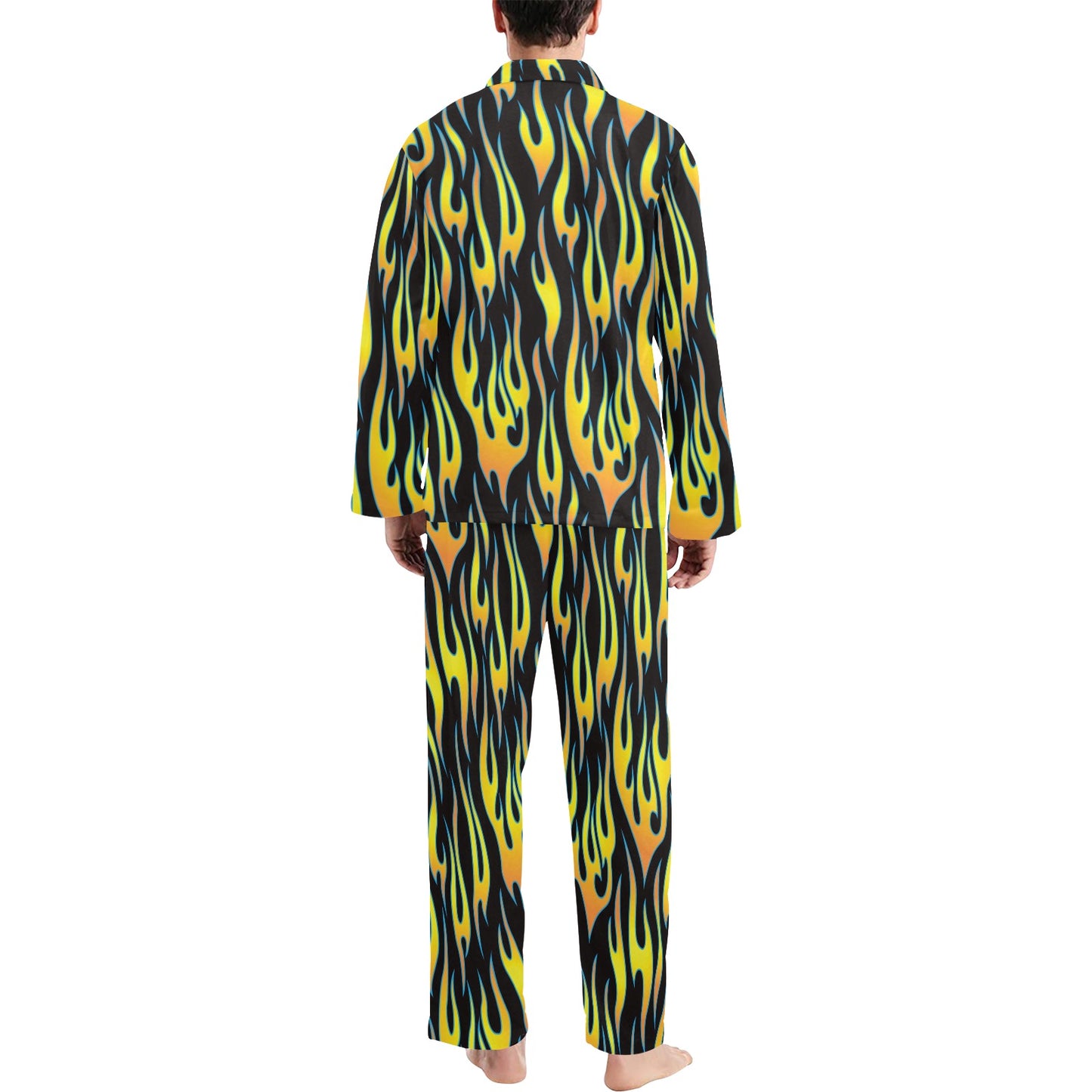 Flame Fire Yellow Pattern Men's Long Pajama Set