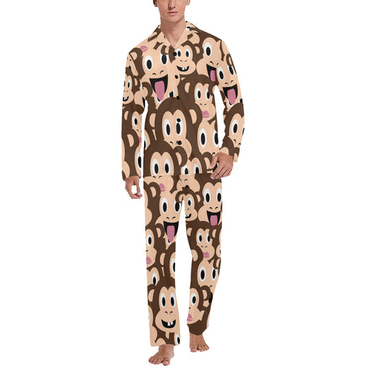 Emoji Monkey Print Pattern Men's Long Pajama Set