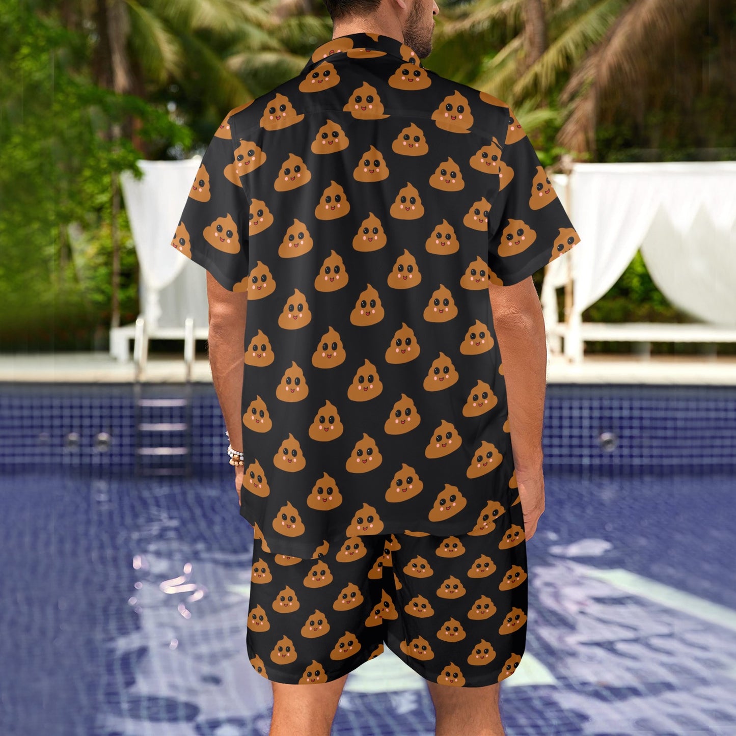 Poop Emoji Pattern Print Design A01 Men's Beach Shirt and Shorts Set