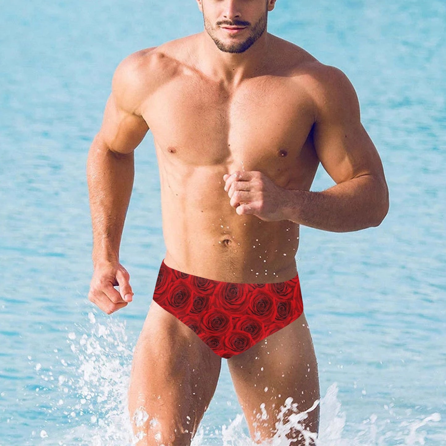 Rose Red Pattern Print Design RO04 Men's Swimming Briefs