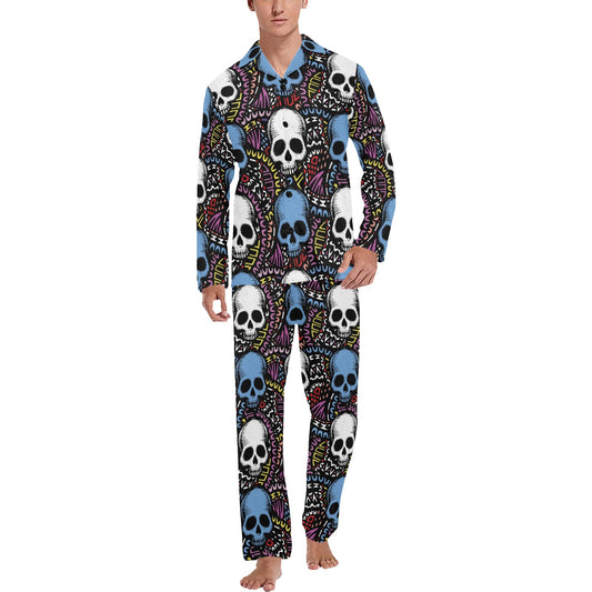 Skull Print Design LKS305 Men's Long Pajama Set