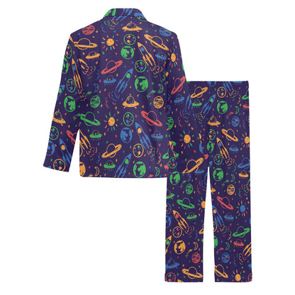 UFO Space Rocket Print Design LKS302 Men's Long Pajama Set